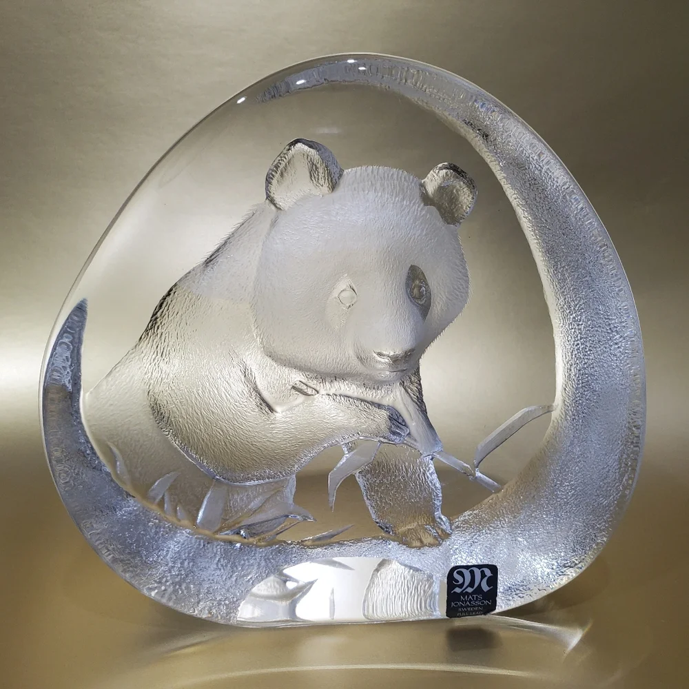 Mats Jonasson Sweden 🇸🇪 Lead Crystal Panda 🐼 4 1/2" Art Glass Signed Numbered - Picture 12 of 16